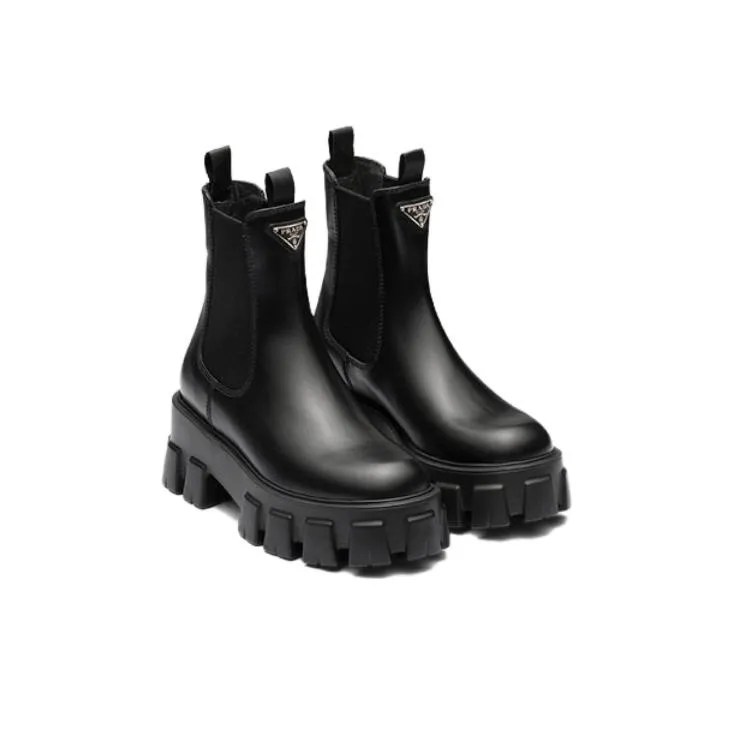 PRADA Moonlith Brushed Leather Ankle Boots-2