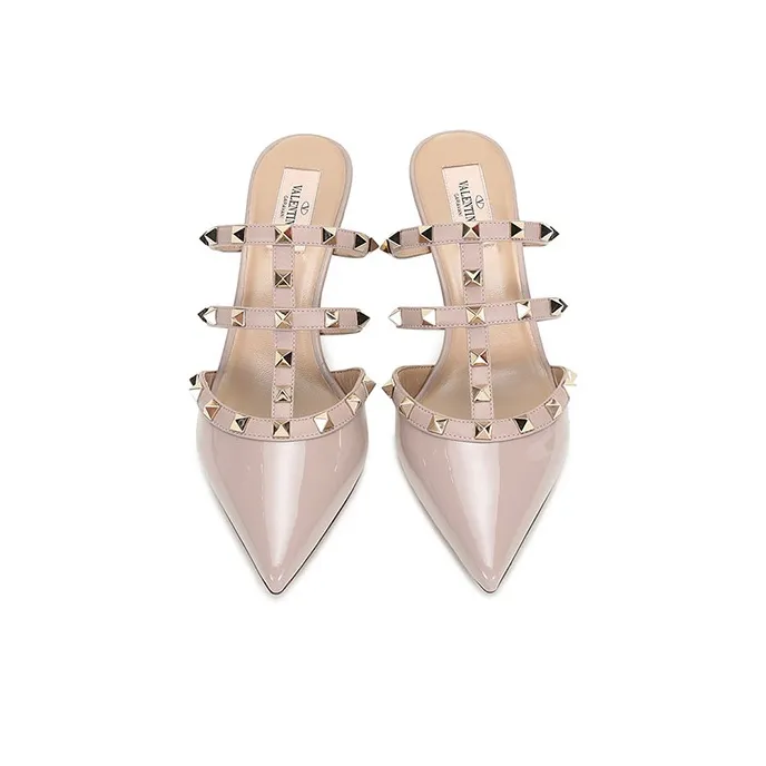 Valentino Rockstud Slim Heel High Heels Women's Pink-3