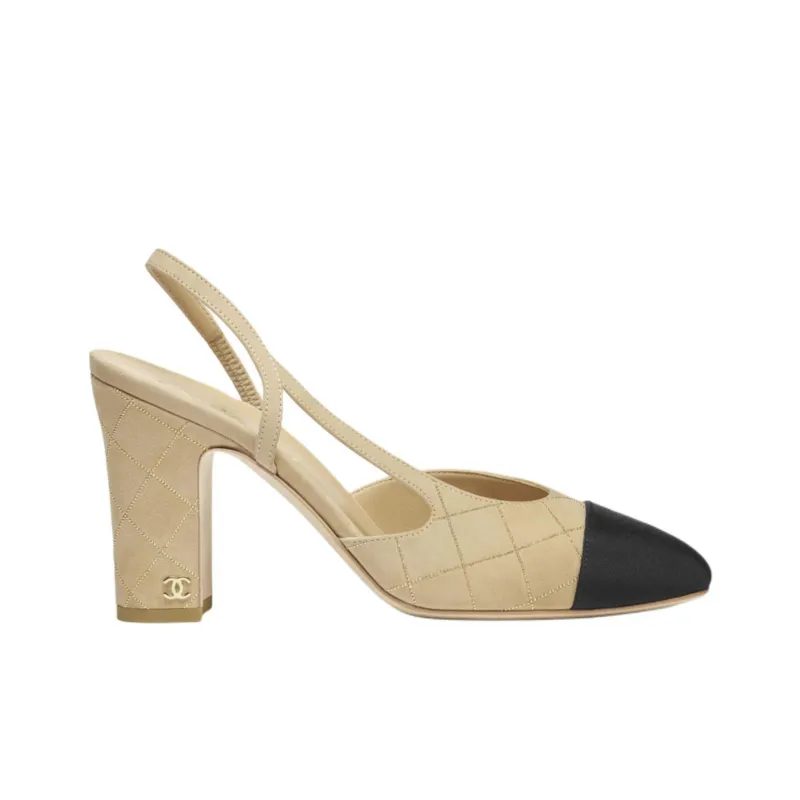 CHANEL Chunky Heel High Heels 9cm Women's Beige-1