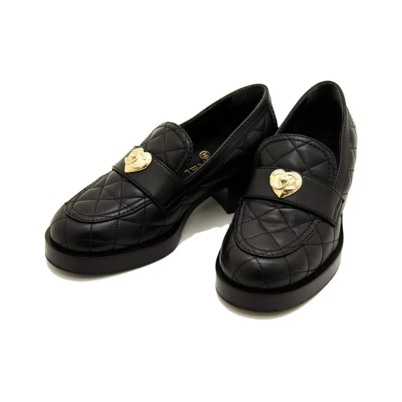 CHANEL Chunky Heel High Heels 5cm Women's Black-3