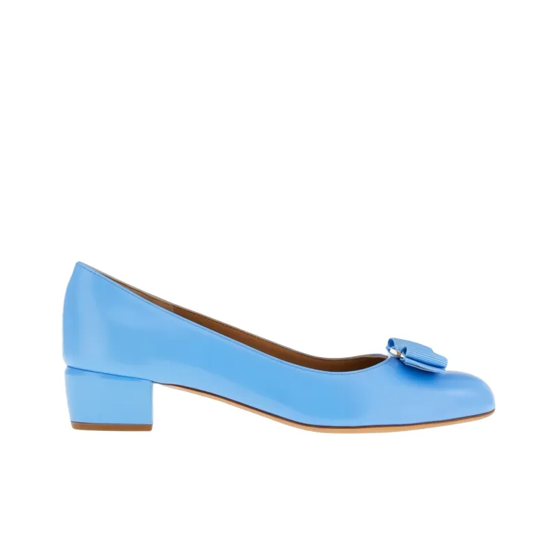 FERRAGAMO Vara Chunky Heel High Heels 3.5cm Women's Light Blue-1