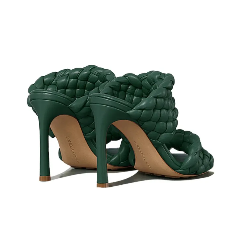 Bottega Veneta Slim Heel Stylish Sandals 9.5cm Women's Dark Green-4