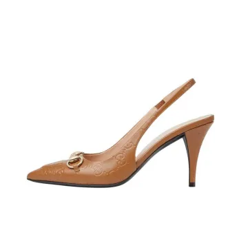 GUCCI Horsebit Slim Heel High Heels 8.5cm Women's Light Brown