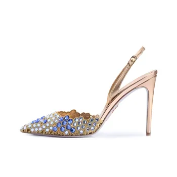 RENE CAOVILLA Vega Slim Heel High Heels 10.5cm Women's Gold Blue