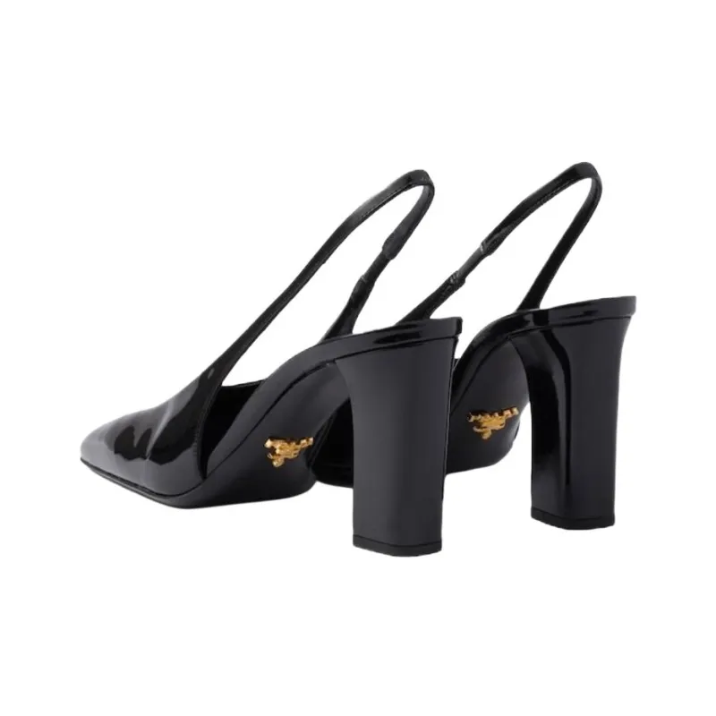 PRADA Patent Chunky Heel High Heels 8.5cm Women's Black-5