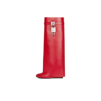 GIVENCHY Shark Lock Knee high Boots Women's Red
