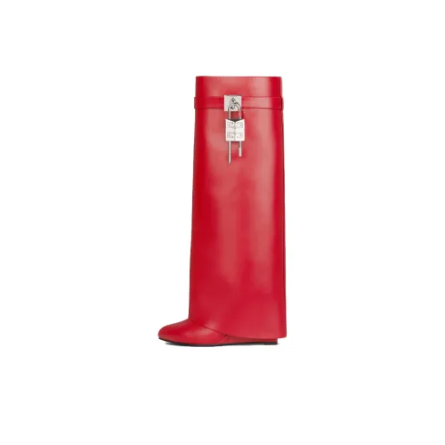 GIVENCHY Shark Lock Knee high Boots Women's Red