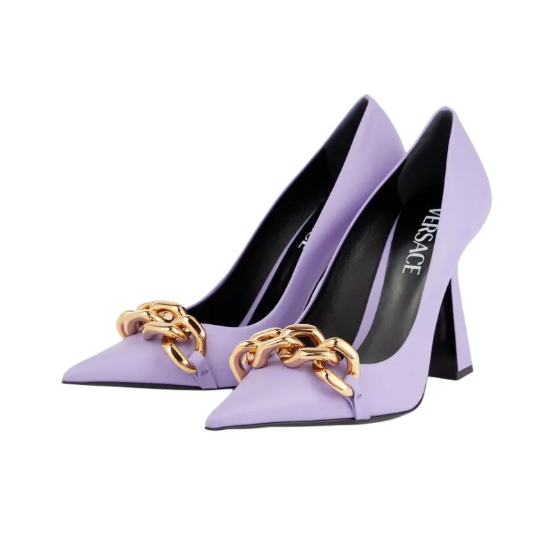 VERSACE Irregular Heel High Heels 11cm Women's Purple-2