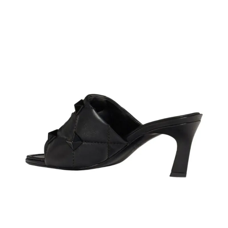 Valentino Rockstud Spool Heel Slide Slippers 6.5cm Women's Black-3