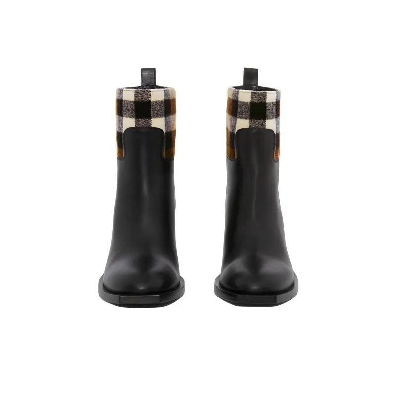 Burberry Exaggerated Check Panelled Leather Boots-2