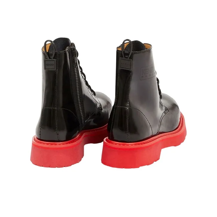 KENZOsmile Lace Up Boots Black Spazzolato Leather Red Sole-2