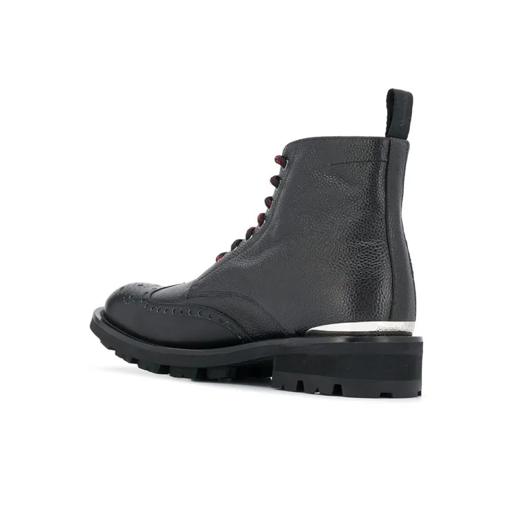 Alexander McQueen Pebble Grain Commando Boots 'Black'-3
