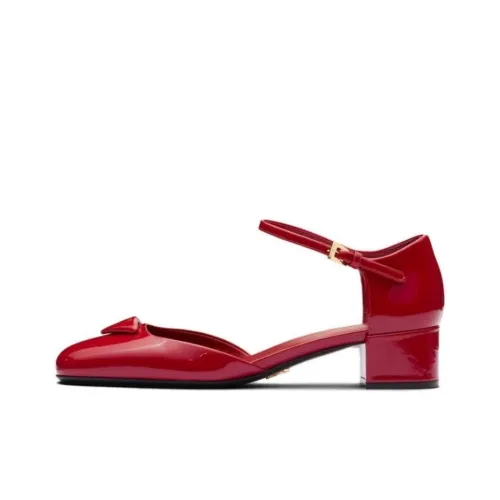 PRADA Chunky Heel High Heels 3.5cm Women's Cherry Red