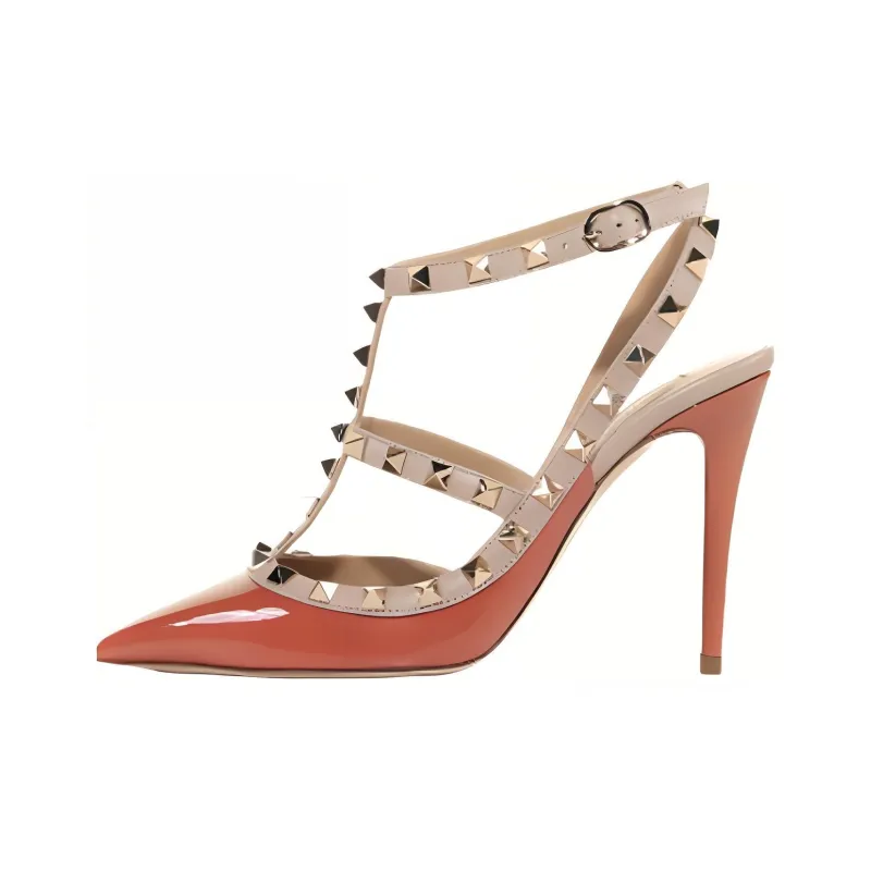 Valentino Rockstud Slim Heel High Heels Women's Orange-0