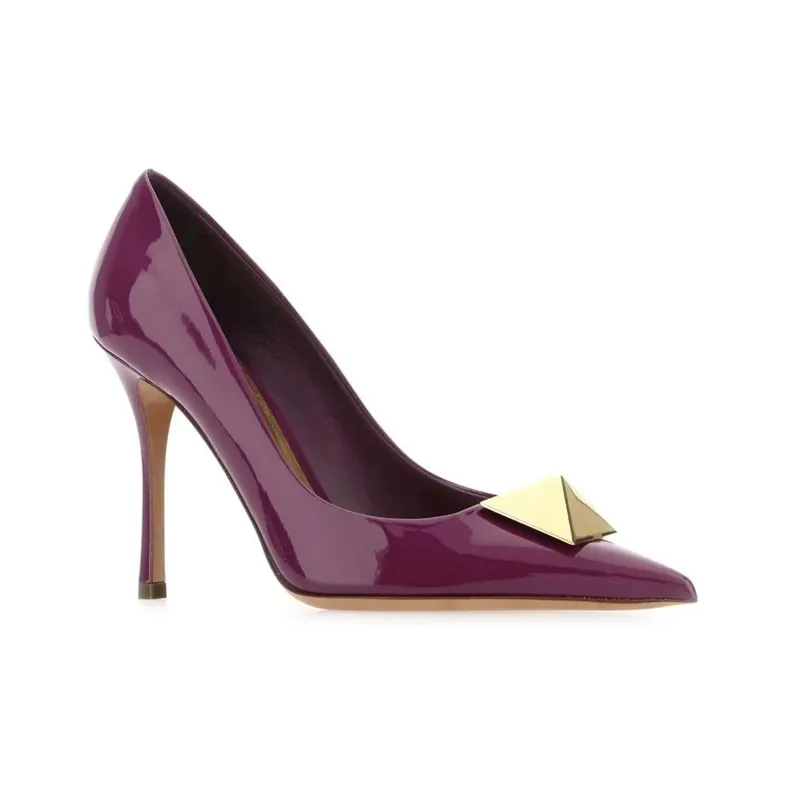 Valentino One Stud Slim Heel High Heels 10.5cm Women's Purple-2