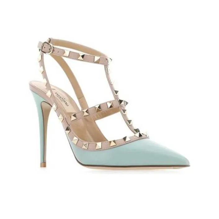 Valentino Rockstud Slim Heel High Heels Women's Green-2