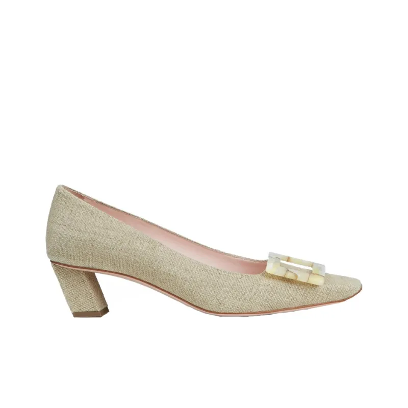 Roger Vivier Belle Vivier Motherpearl Buckle Chunky Heel High Heels 4.5cm Women's Beige-1