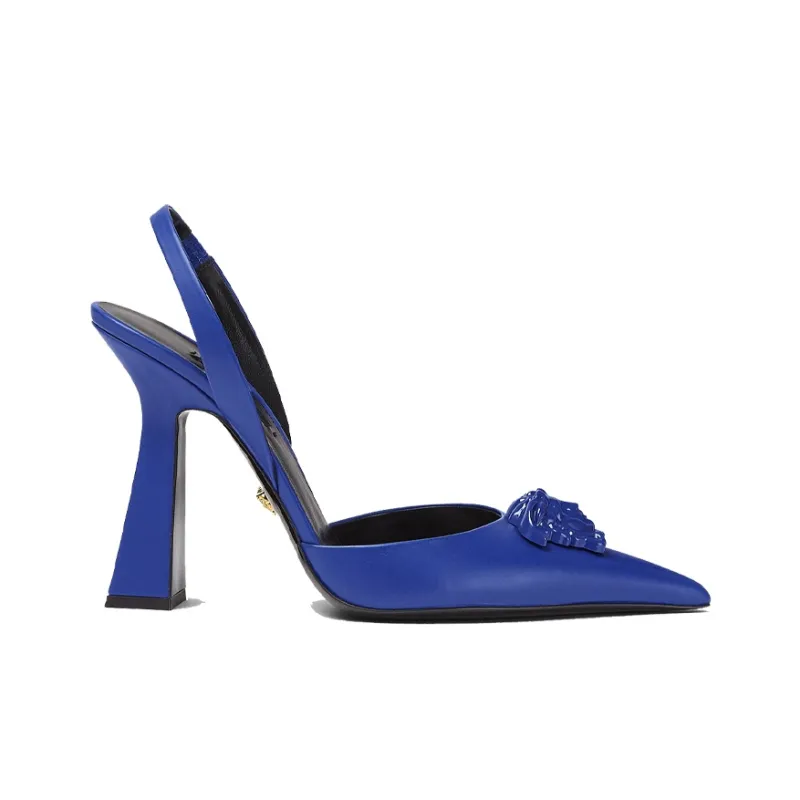 VERSACE La Medusa Slim Heel High Heels 12cm Women's Blue-1