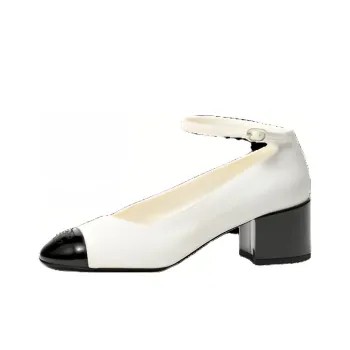 CHANEL Chunky Heel High Heels Women's Ivory White