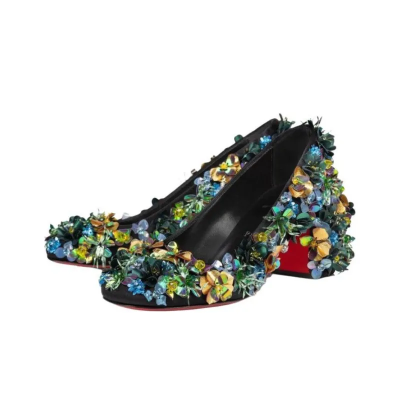 CL LUBOTING Minny Tropica Chunky Heel High Heels 7cm Women's Multicolor-2