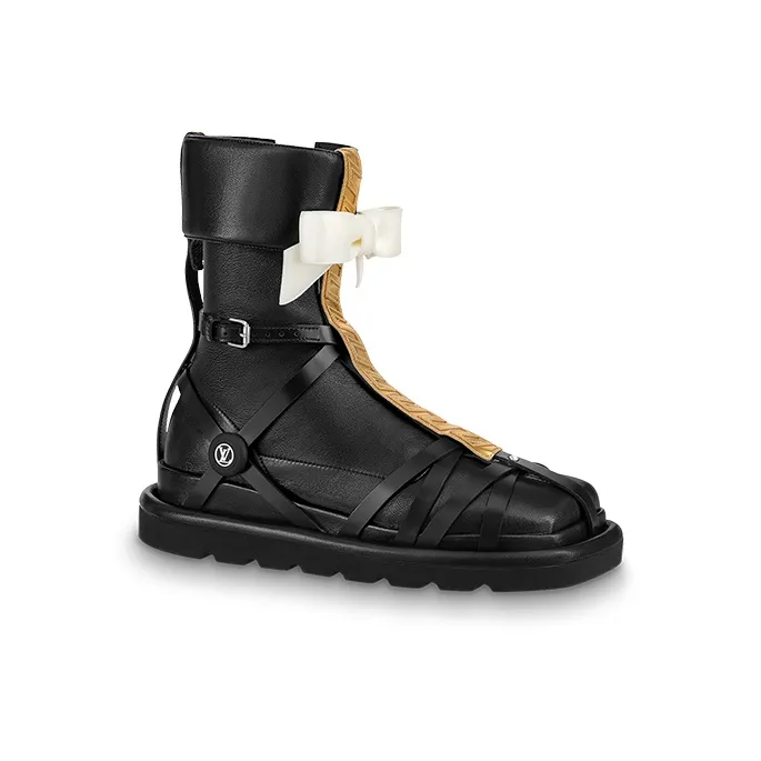 LOUIS VUITTON Square Pillow Ankle Boots Women's Black Gold-1