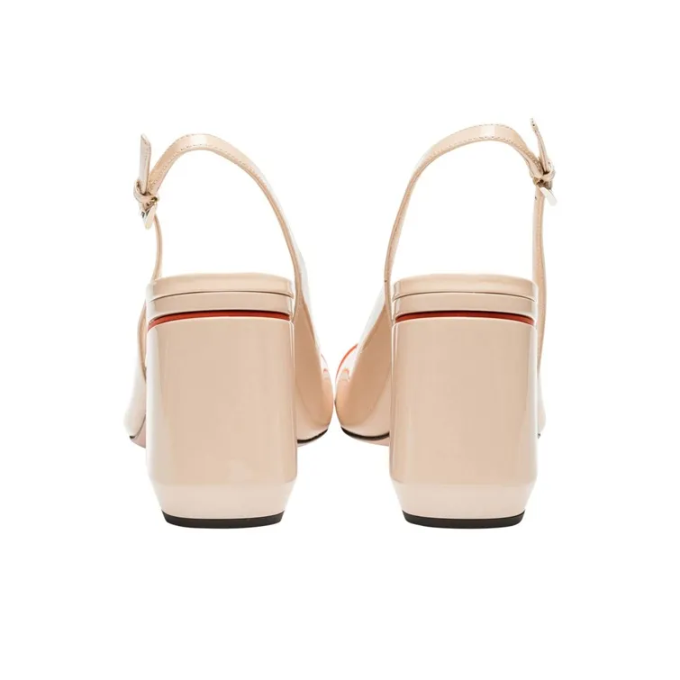 PRADA Chunky Heel High Heels 8.5cm Women's Beige Orange-4