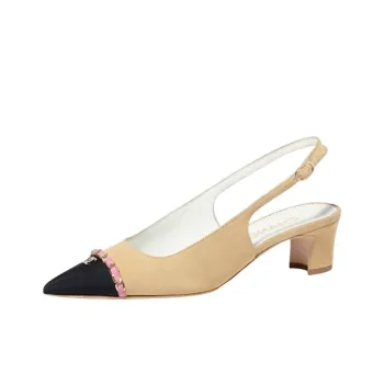 CHANEL Chunky Heel High Heels 4.5cm Women's Beige
