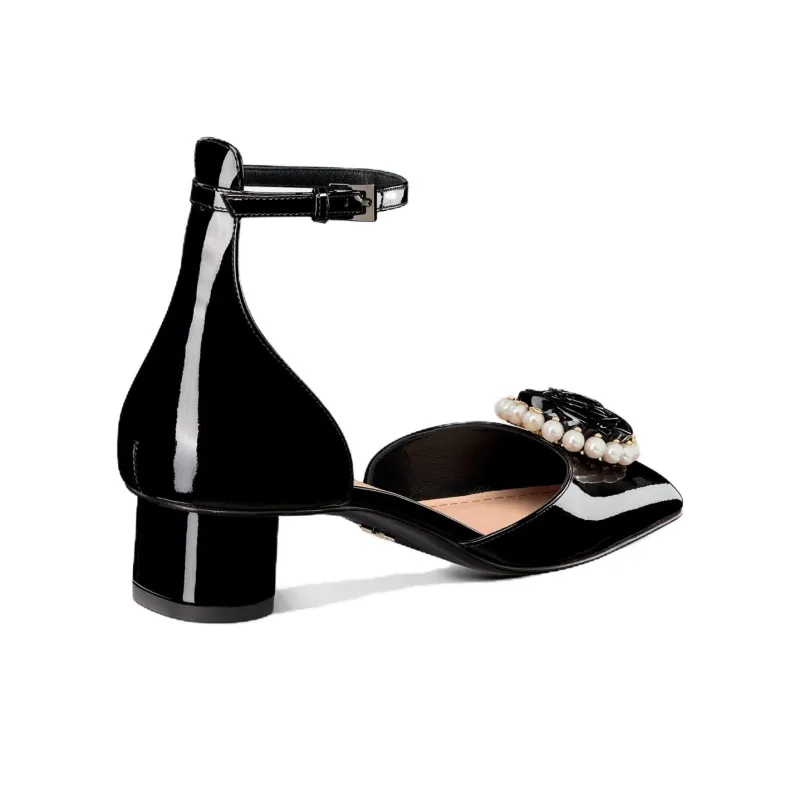 DIOR Rose Chunky Heel High Heels Women's Black-4