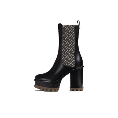 VERSACE La Greca Signature Ankle HILFIGER Boots Super High Heel Women's Black