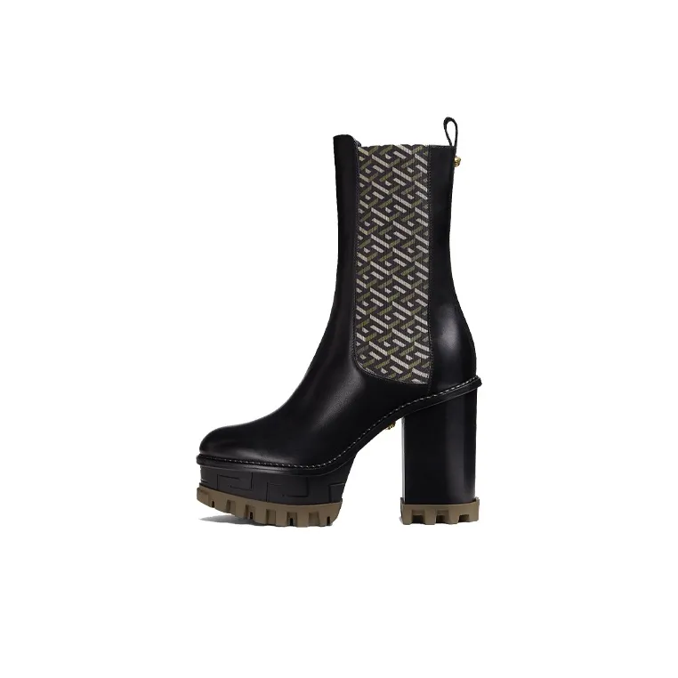 VERSACE La Greca Signature Ankle Boots Super High Heel Women's Black-0