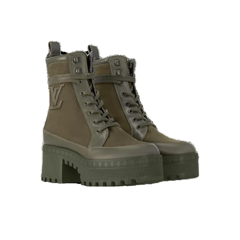 LOUIS VUITTON Laureate Ankle Boots 6cm Women's Khaki Green-2