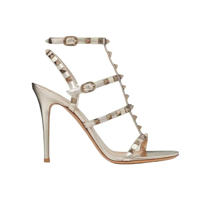 Valentino ROCKSTUD Slim Heel High Heels 10cm Women's Gold-1