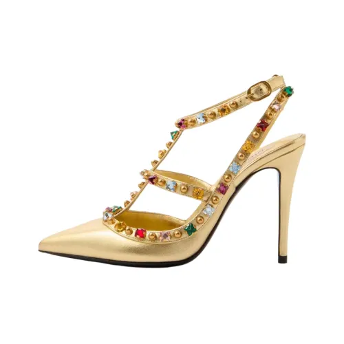 Valentino GARAVANI Rockstud Slim Heel High Heels 10cm Women's Gold