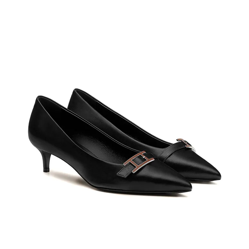 HERMES Blush 40 Slim Heel High Heels Women's Black-3