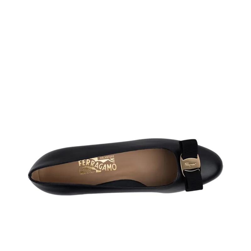 FERRAGAMO Vara Block Heel High Heels 3cm Women's Black-2