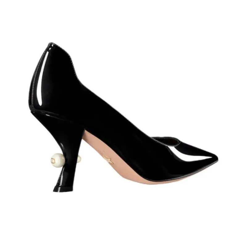 DIOR Tribales Irregular Heel High Heels 8cm Women's Black-4