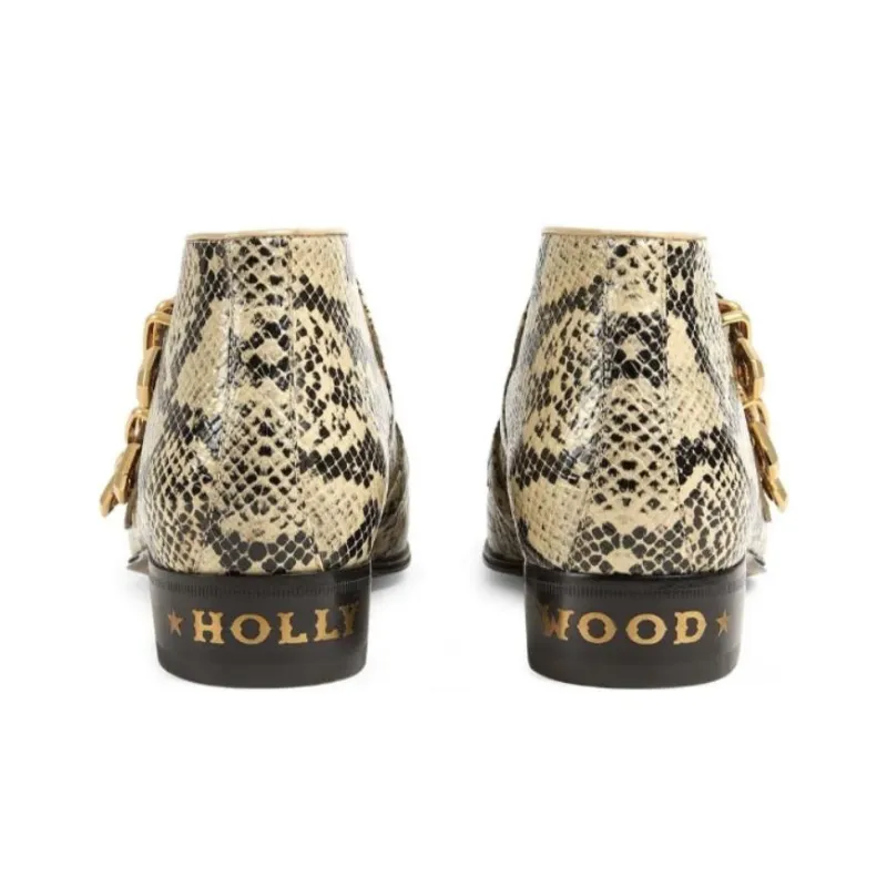 GUCCI Snakeskin-effect Leather Ankle Boots-4