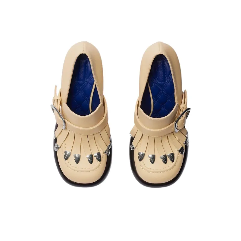 Burberry Wedge Chunky Heel High Heels 9.5cm Women's Beige-3