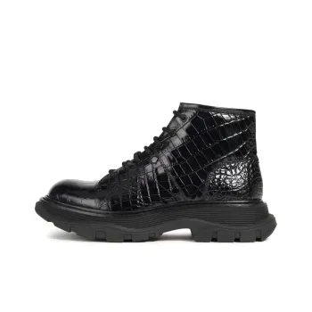 Alexander McQueen Crocodile Effect Hybrid Boots 'Black' Women's