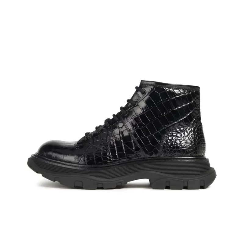 Alexander McQueen Crocodile Effect Hybrid Boots 'Black' Women's-0