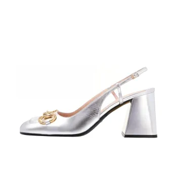 GUCCI Chunky Heel High Heels 9cm Women's Silver