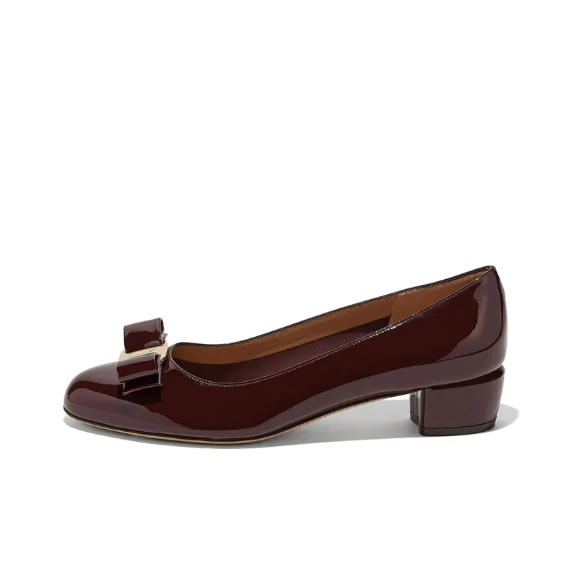 FERRAGAMO Vara Chunky Heel Bowknot High Heels 3.5cm Women's Burgundy-0