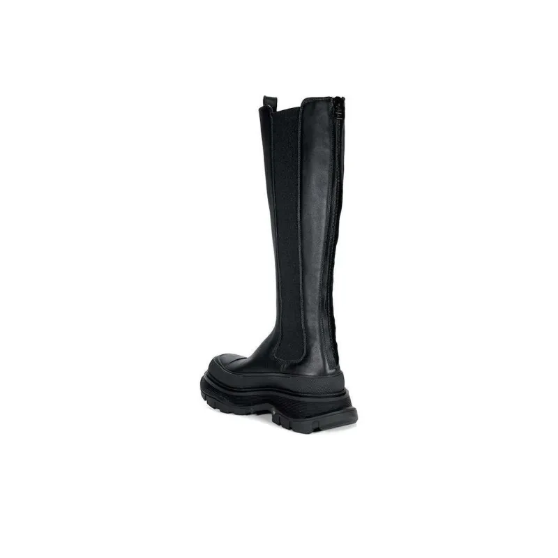 Alexander McQueen Tread Leather Over The Knee Boots 'Black' Women's-3