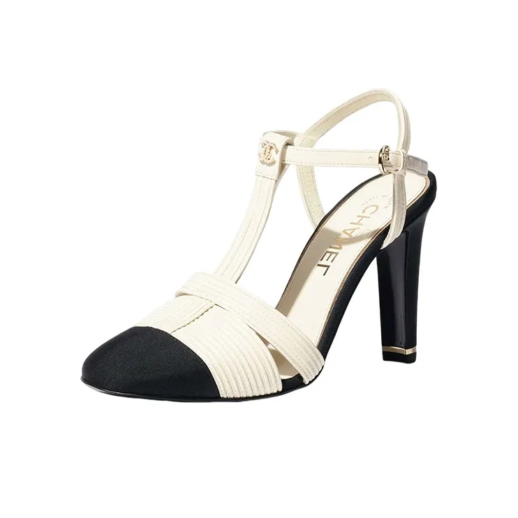 CHANEL Chunky Heel High Heels 9.5cm Women's White-0