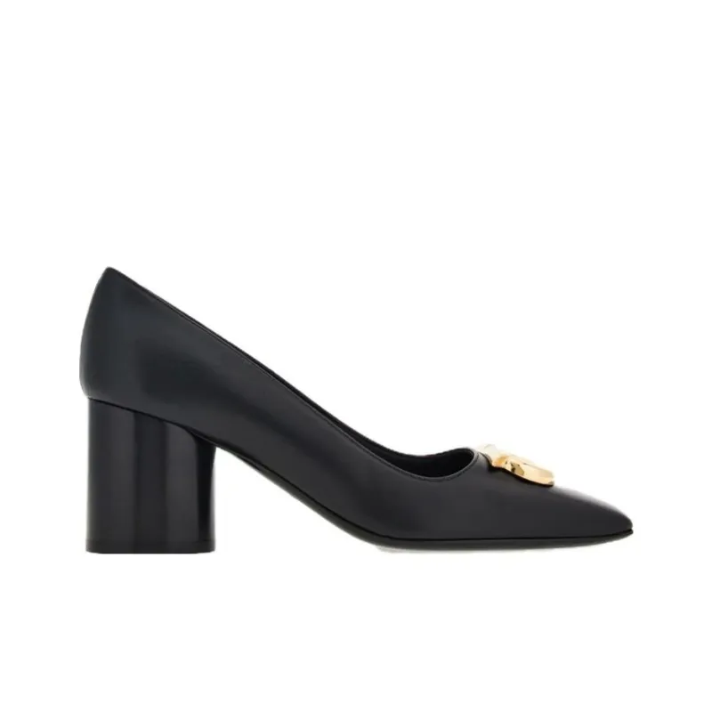 FERRAGAMO GANCINI Chunky Heel High Heels 6cm Women's Black-1