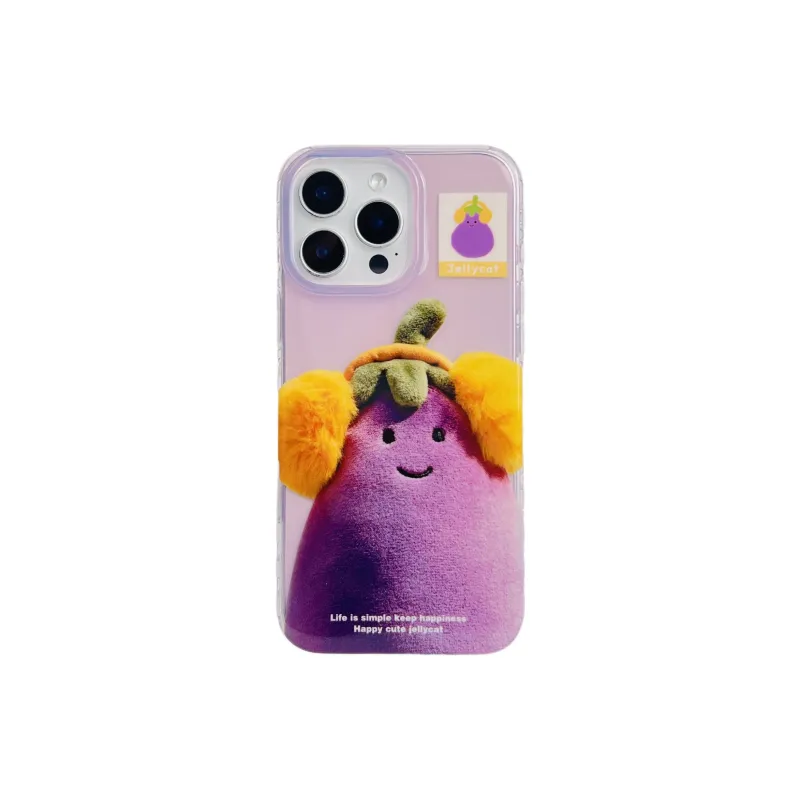 Wei Xin Acrylic Material Headphone Eggplant Phone Cases Compatible With IPhone 16/15 Pro Max/Apple 13/14 Pro/Max-0