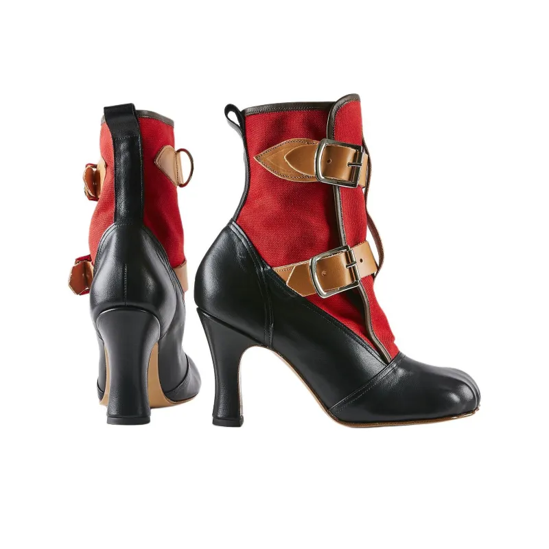 Vivienne Westwood Bondage Ankle Boots 10cm Women's Black Red-3