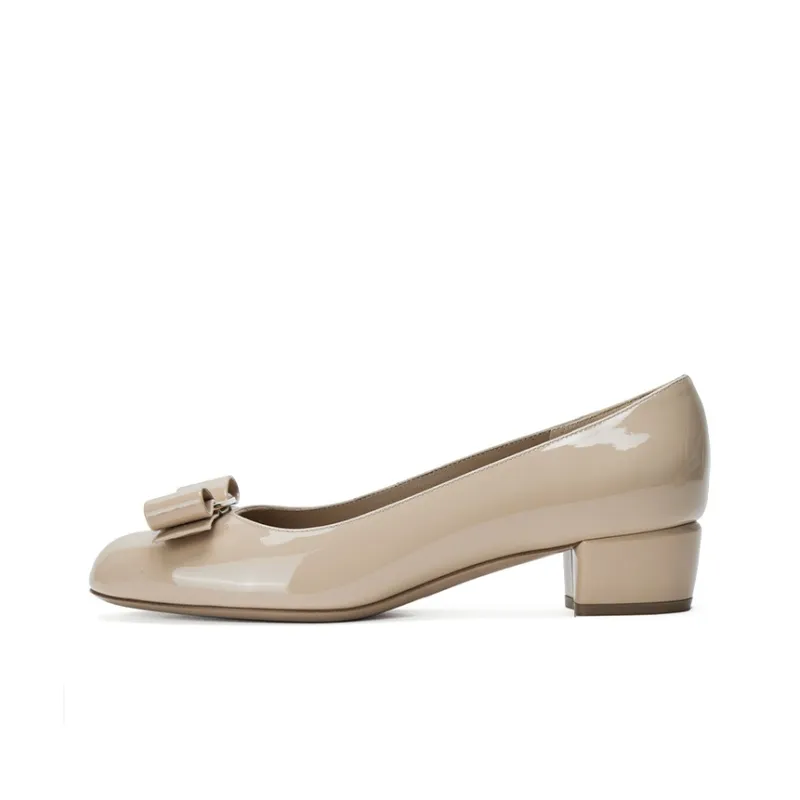 FERRAGAMO Vara Chunky Heel High Heels 3cm Women's Nude-0