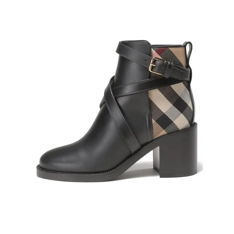 Burberry Vintage Ankle Boots Women's Tibetan Beige Black-0