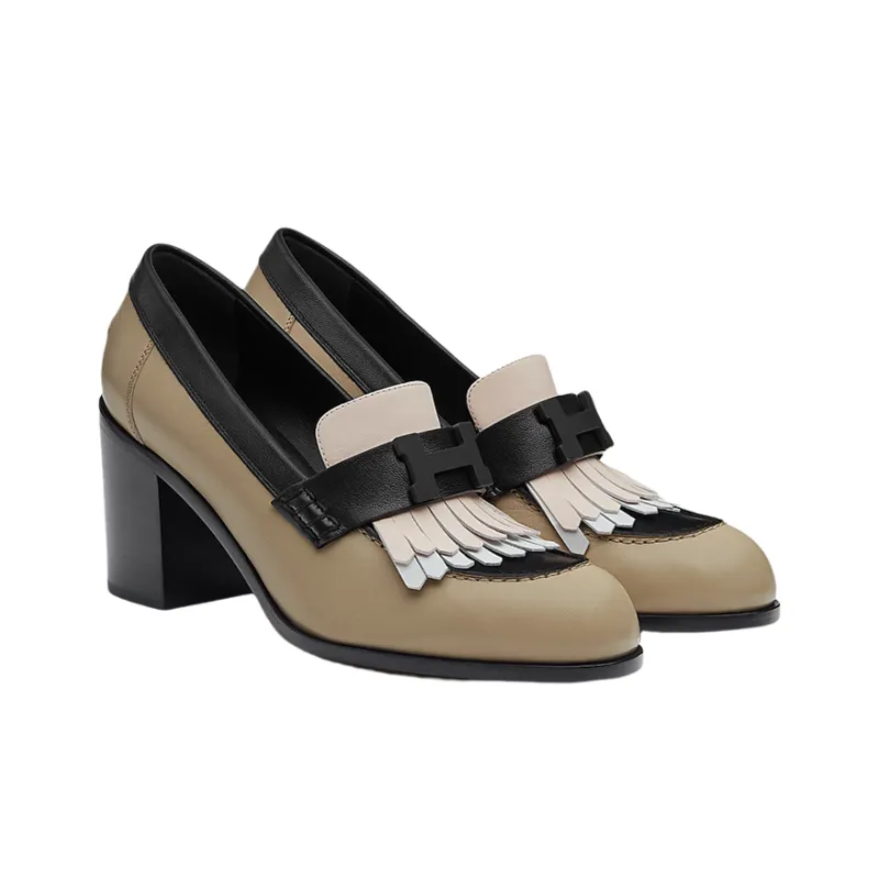 HERMES Chunky Heel High Heels 7cm Women's Gray-2